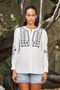 Paparazzi - Embroidered Rayon Crinkle Yoked Blouse