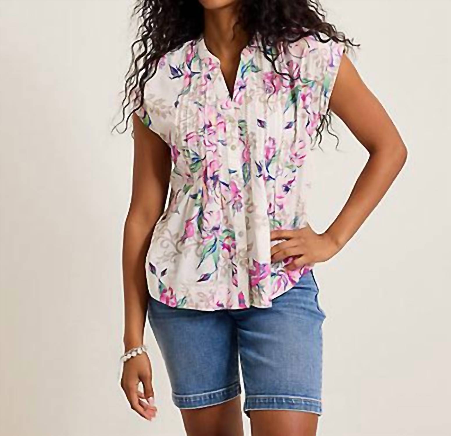 Tommy Bahama - Floral Gardens Cross Stitch Short Sleeve Top