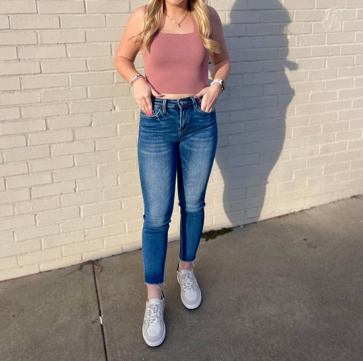 LUCCA Knit Crop Tank Top in mauve - women's tank top - alternate view