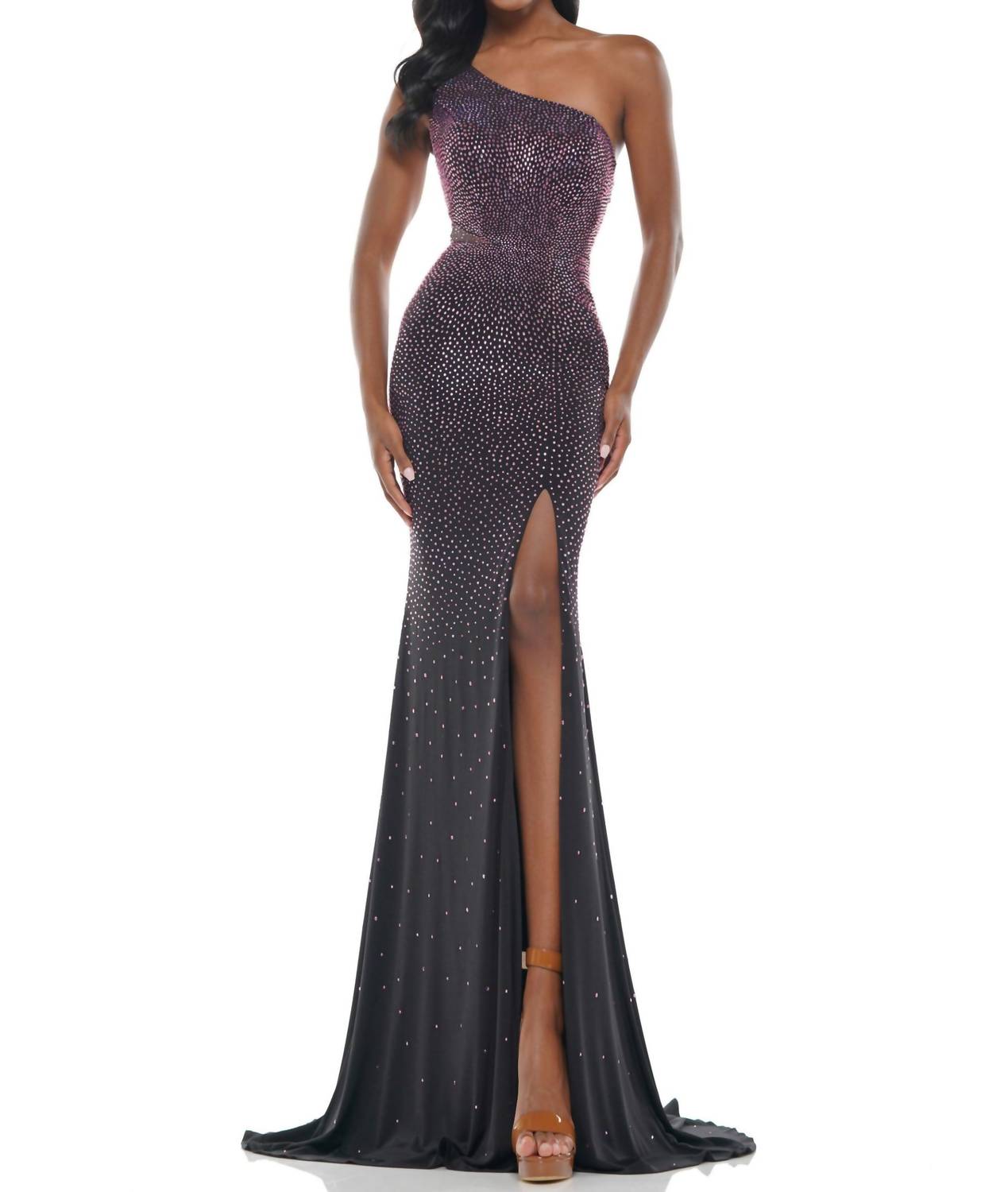 COLORS DRESS One Shoulder Sequin Gown in black pink 1 - women's dress