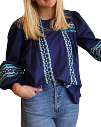 Celina Moon Shea Peasant Blouse in blue azure - women's blouse
