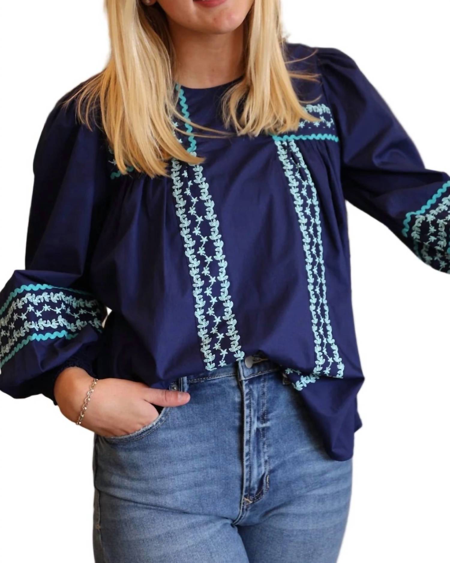 Celina Moon Shea Peasant Blouse in blue azure - women's blouse