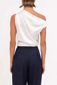 Nonchalant Label Adelina Asymmetrical Crop Top in ivory - women's blouse - alternate view