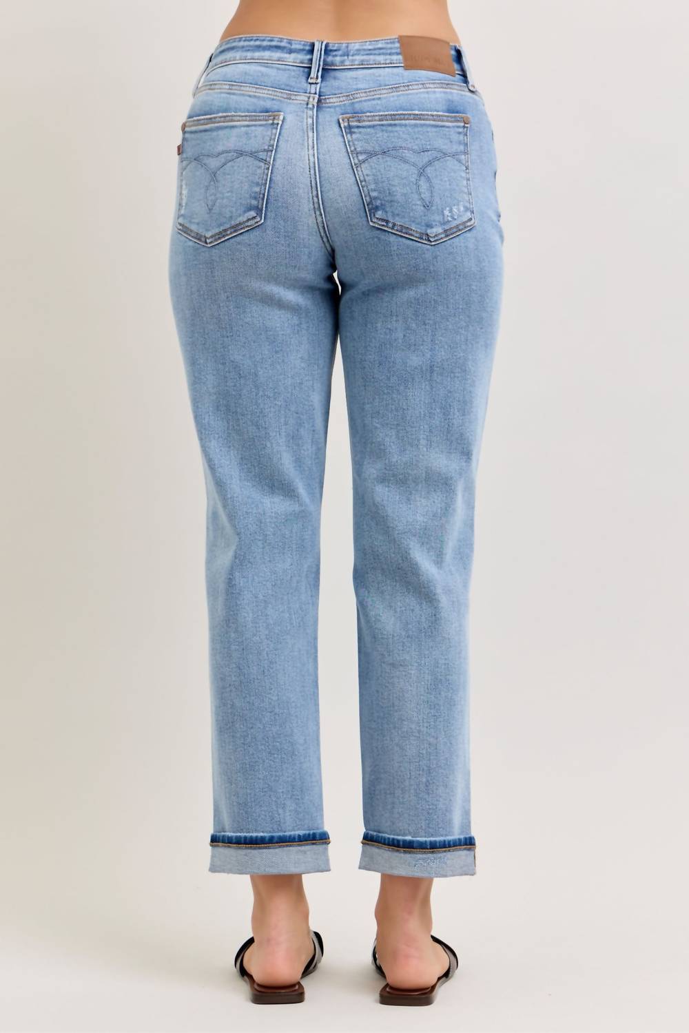 Judy Blue - Women's Mid Rise Destroyed & Cuff Skinny Jeans