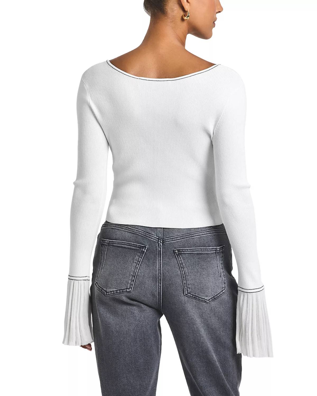 Derek Lam 10 Crosby Calliope Rib Knit Top in blanc de blanc - women's long sleeve top - detail view