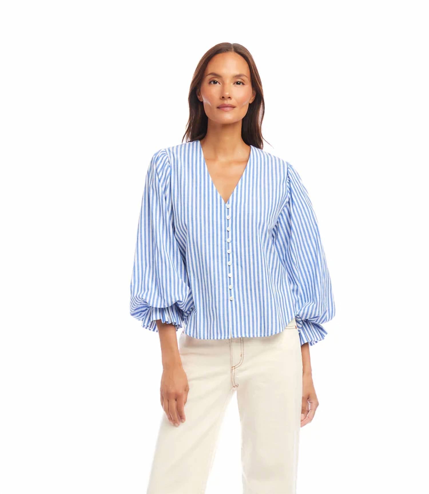 Karen Kane - Starling Stripe Layered Sleeve Shirred Blouse