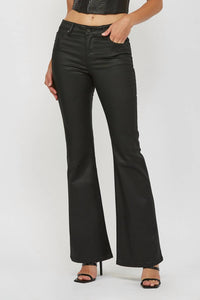 HIDDEN Coated Mid Rise Flare Pants in black - women's pants