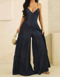 THE SANG Harlow V-neck Jumpsuit in blue - women's pants