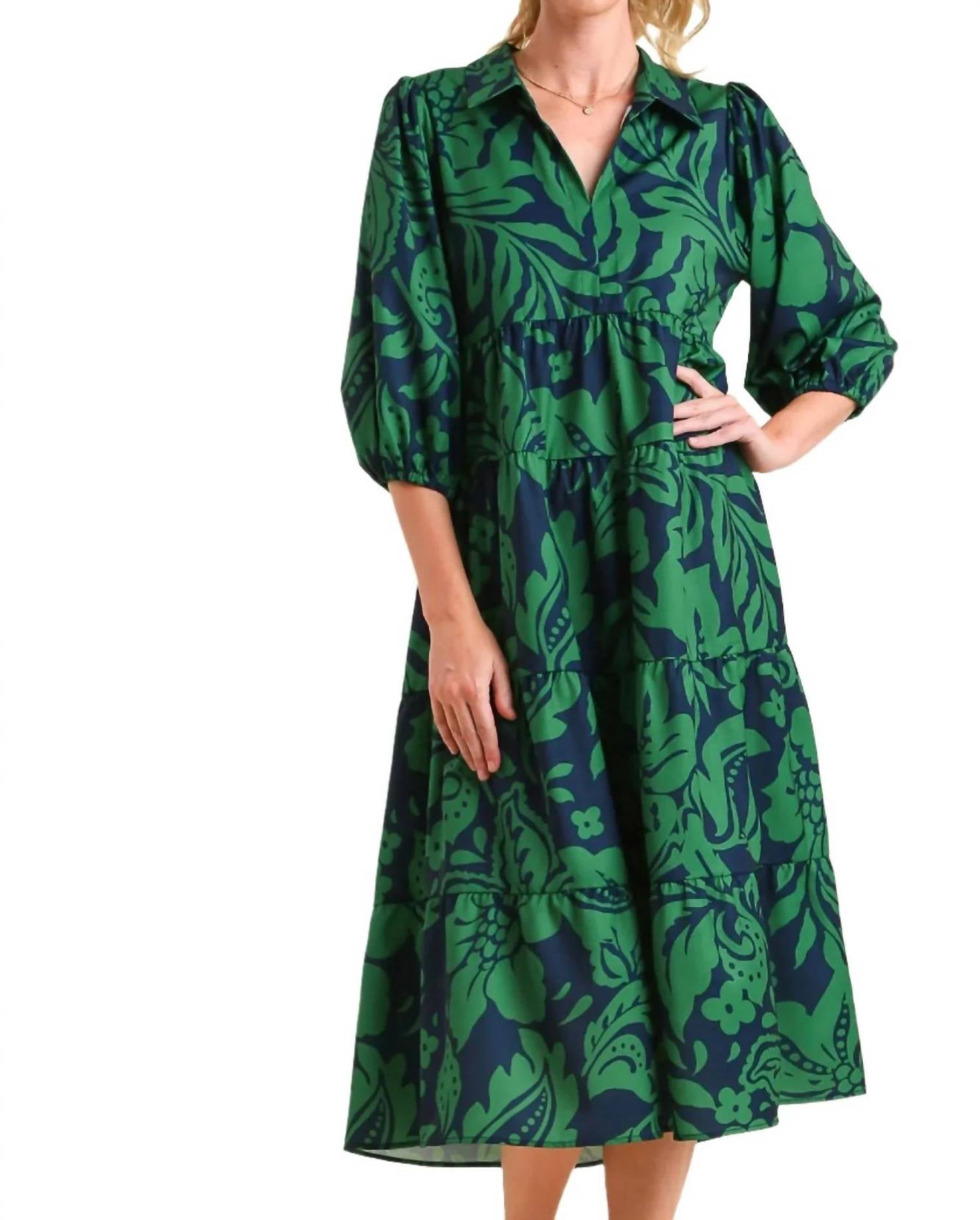 Umgee - Two Tone Floral Print Midi Dress