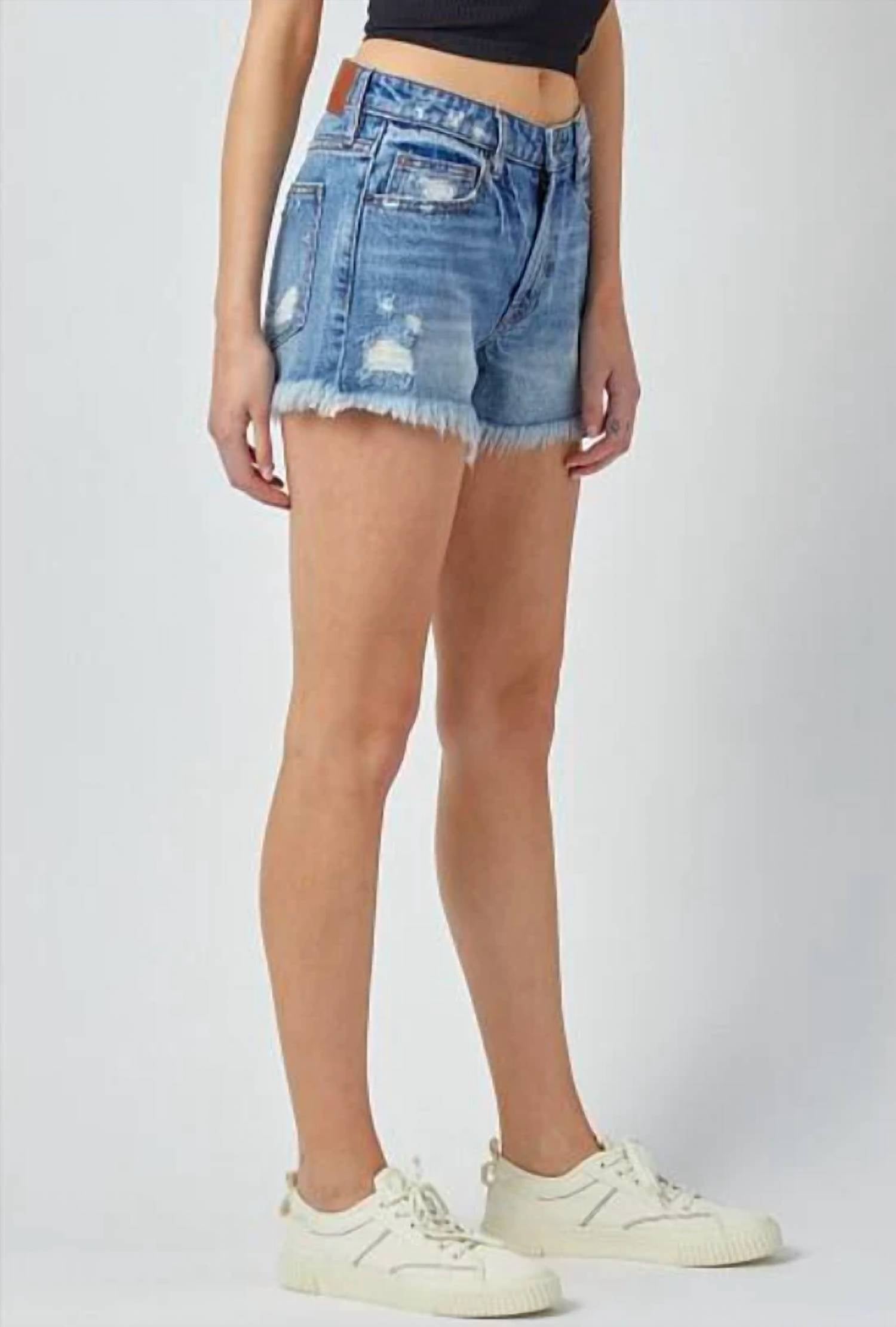 Hidden - Kenzie Mid Basic Frayed Jean Shorts