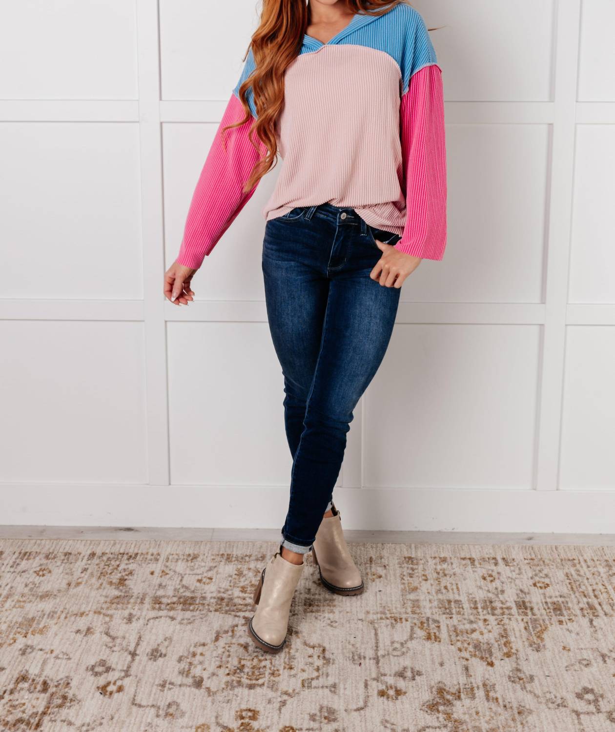 One Eleven North - Textured Color Block Pullover Hoodie