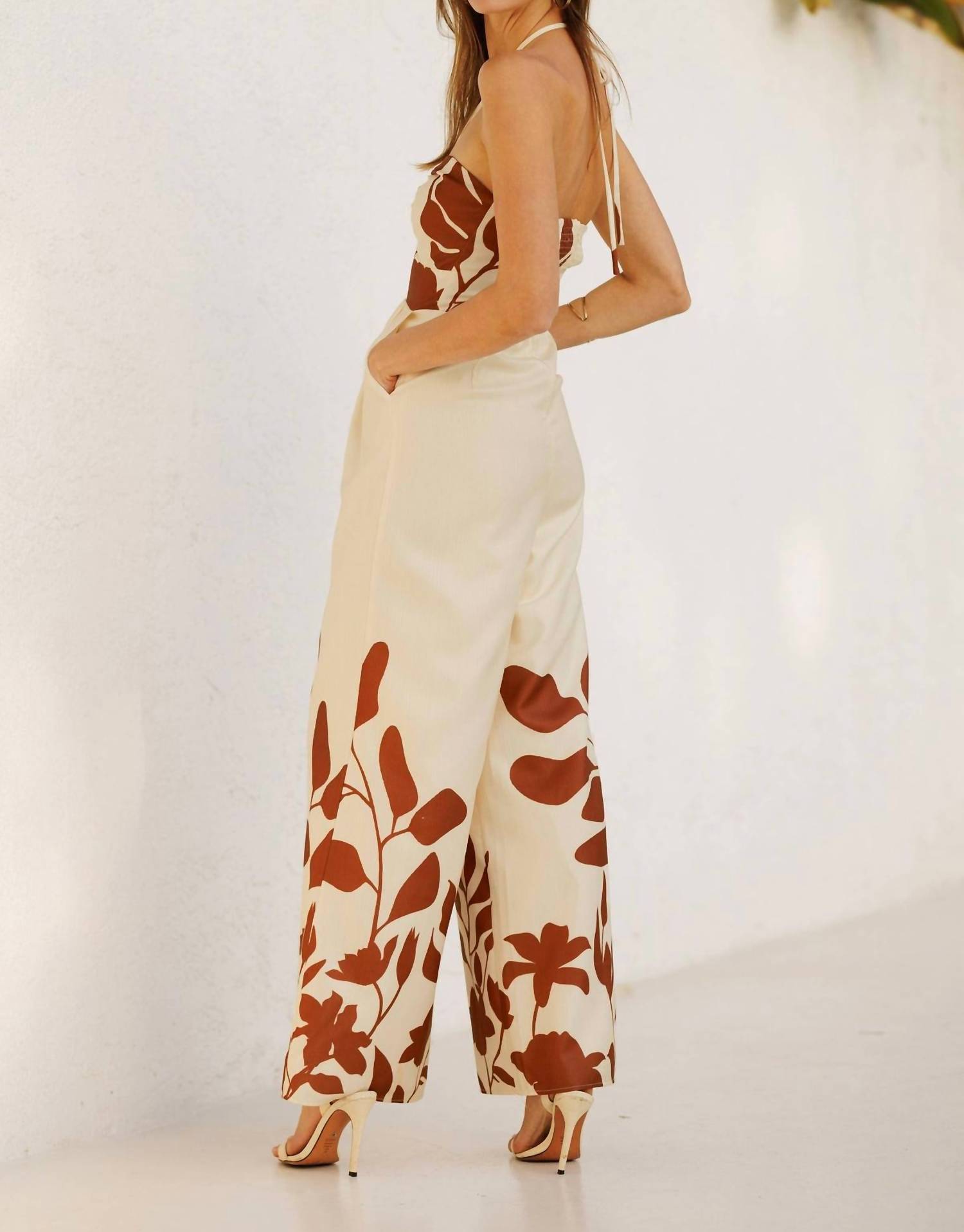 Endless Blu. - Rustic Floral Wide Pant Jumpsuit