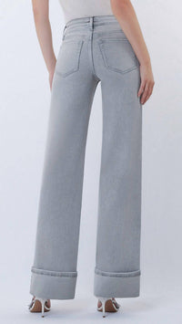 FLYING MONKEY Mid Rise Full Length Cuffed Wide Leg Jeans in grey - women's pants - alternate view