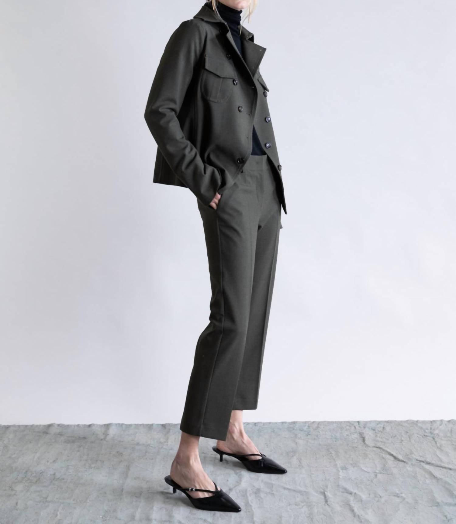 Psophia Tailored Straight Pants in olive kaki - women's pants - alternate view