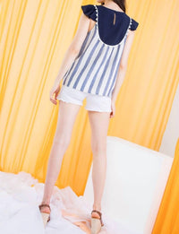 THML Ruby Pop Embroidered Top in navy blue - women's shirt - detail view