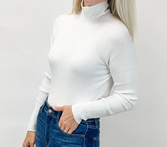 Bluivy - Wholegarment Mock Neck Ribbed Knit Top