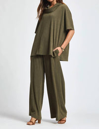 Dear Scarlett - Cowl Neck Top and Relaxed Pants 2 Piece Set