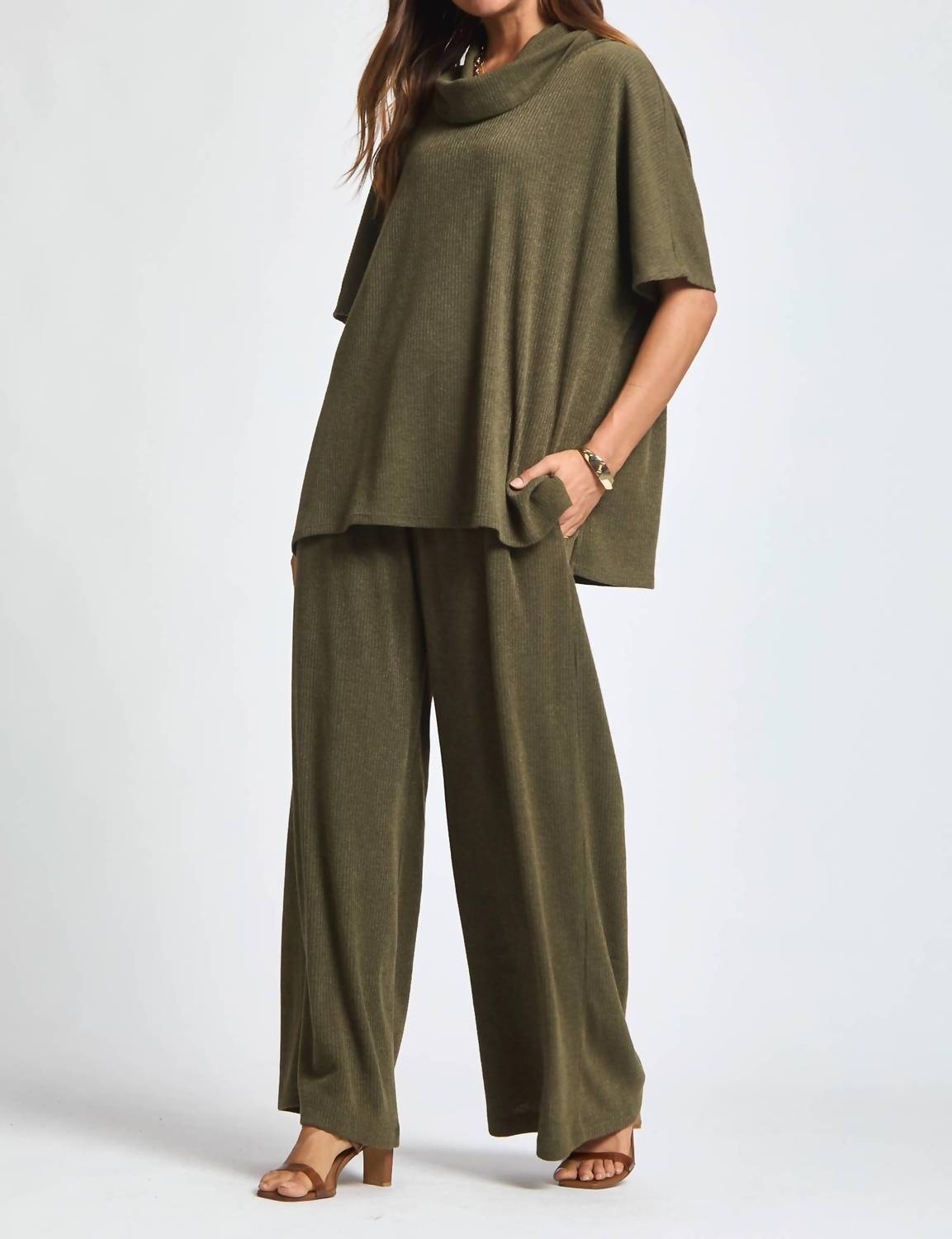 Dear Scarlett - Cowl Neck Top and Relaxed Pants 2 Piece Set