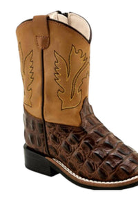 Old West - Boys Croco Print Leather Zip Side Toddler Boot