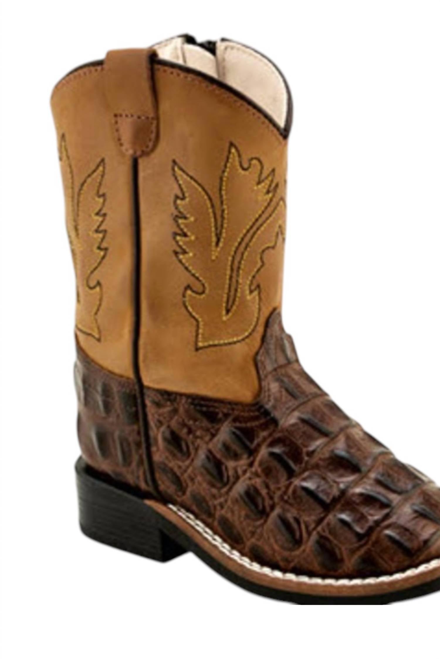 Old West - Boys Croco Print Leather Zip Side Toddler Boot
