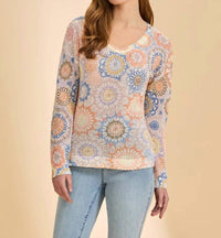 Fdj - V Neck Print Sweater Top