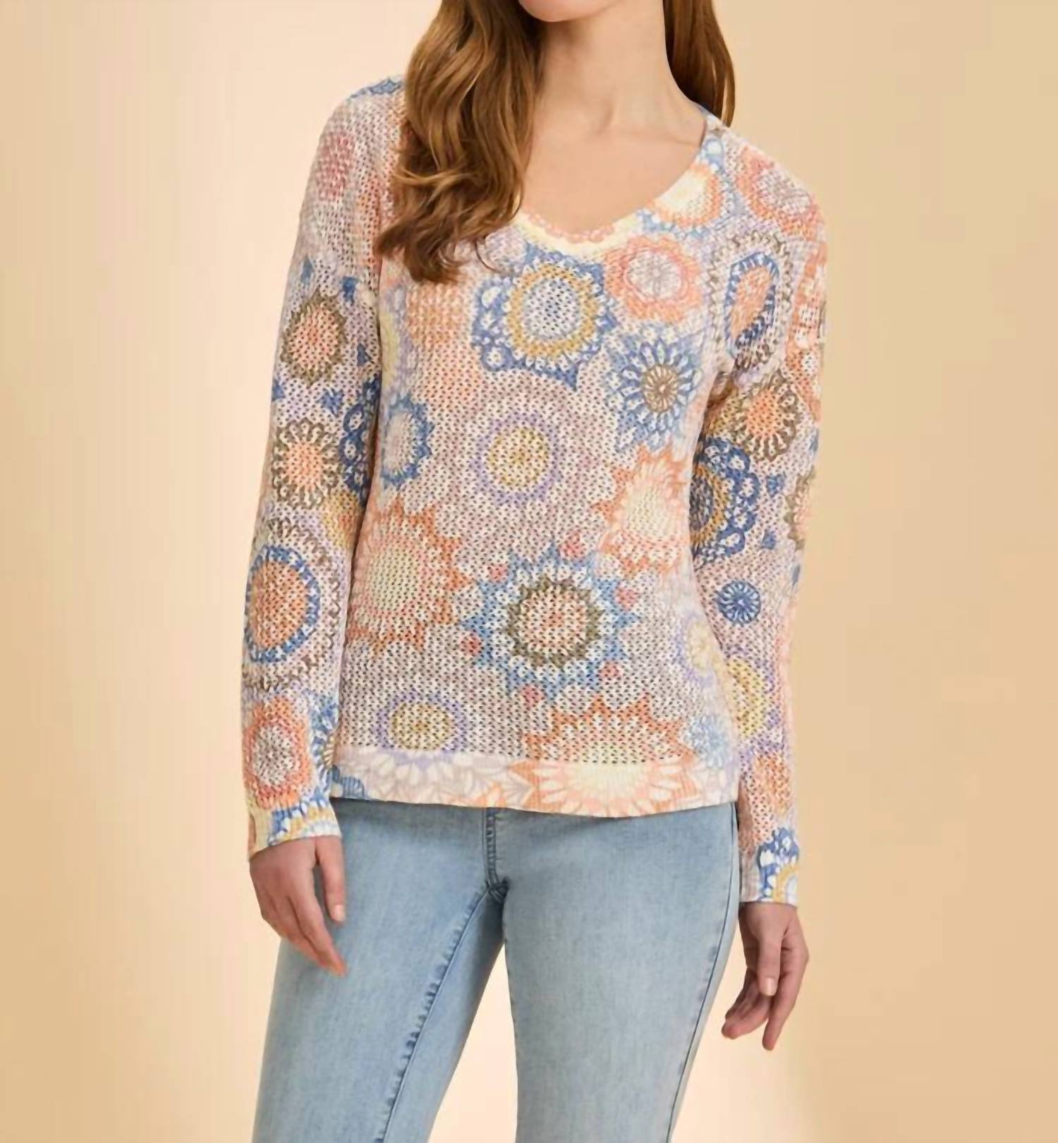 Fdj - V Neck Print Sweater Top