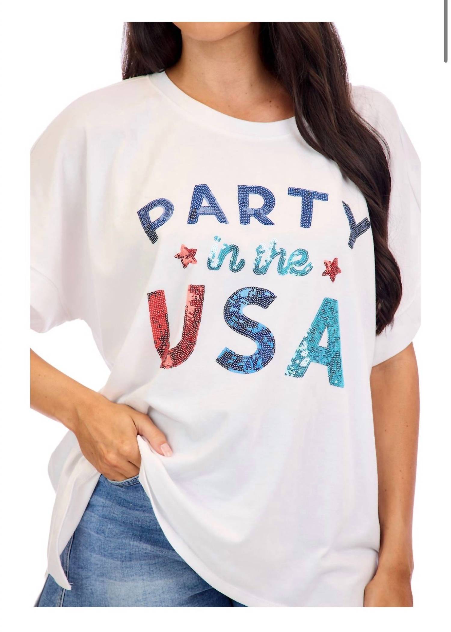 Simply Southern Americana Sparkle Top in white - women's t-shirt - alternate view