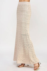 ELLISON Women's Knit Crochet Skirt in taupe - women's skirt - detail view