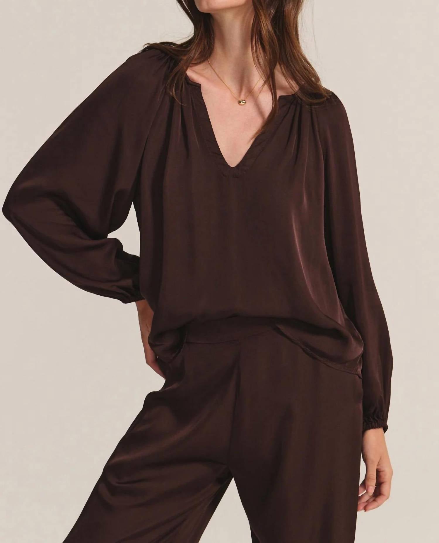 Velvet By Graham & Spencer - Lyla Silk Velvet Satin Mix Media V-neck Blouse