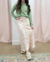 Storia - Floral Satin Midi Skirt