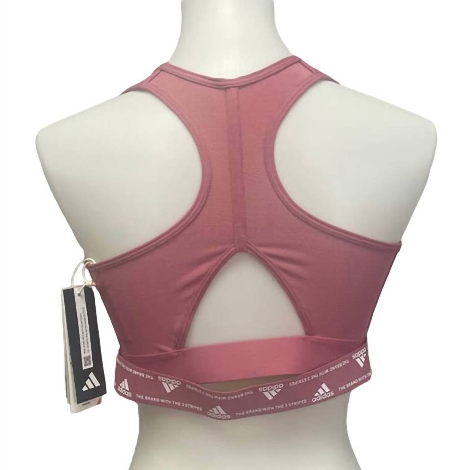 adidas Medium Support Removeable Pads Training Sports Bra in pink - women's intimate - detail view
