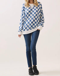 7Th Ray - Checkered Print Drop Shoulder Pullover