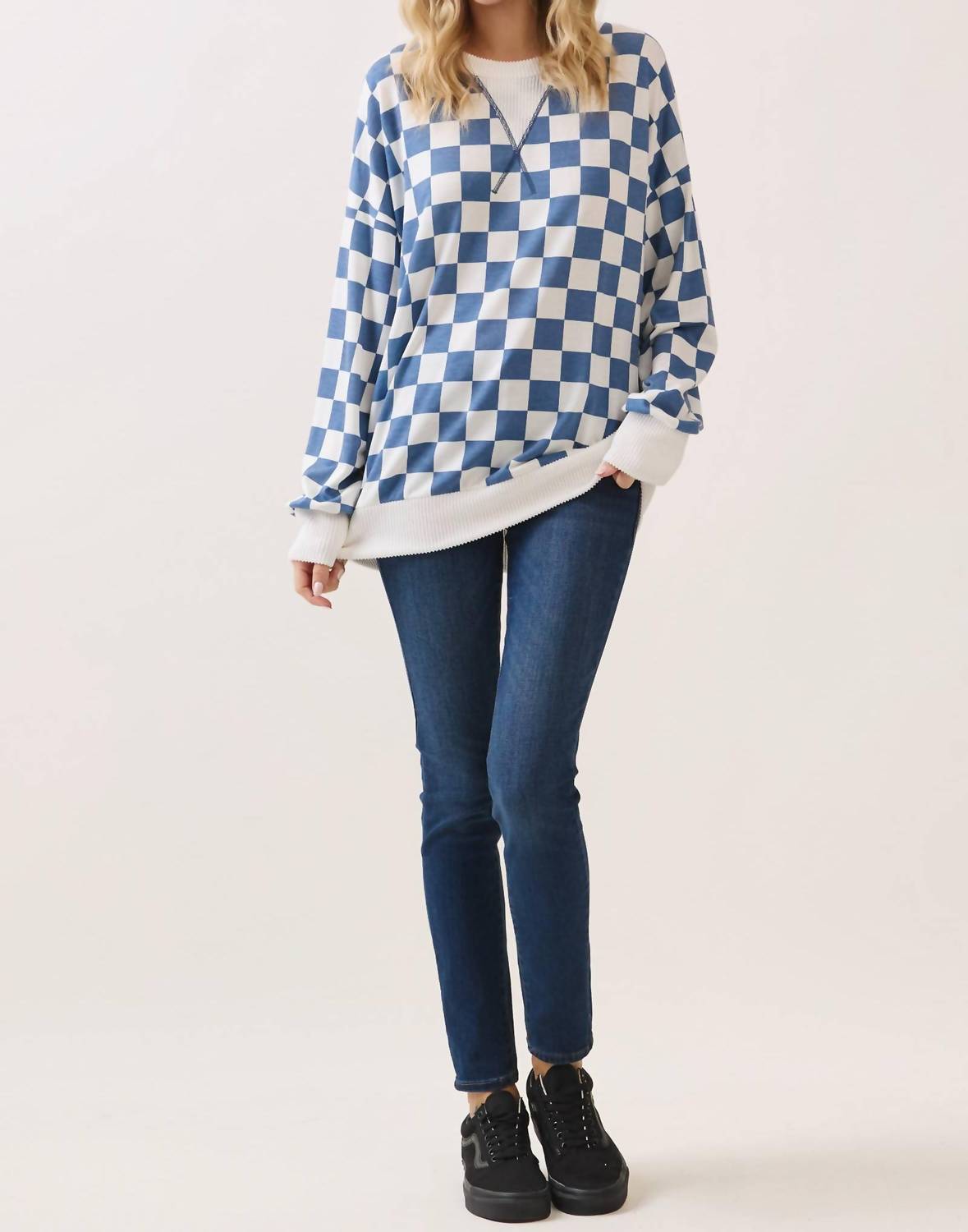 7Th Ray - Checkered Print Drop Shoulder Pullover