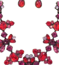 Jewelry Max Women's Luxury Victorian Crystal Statement Necklace Set in red and pink - women's jewelry - detail view