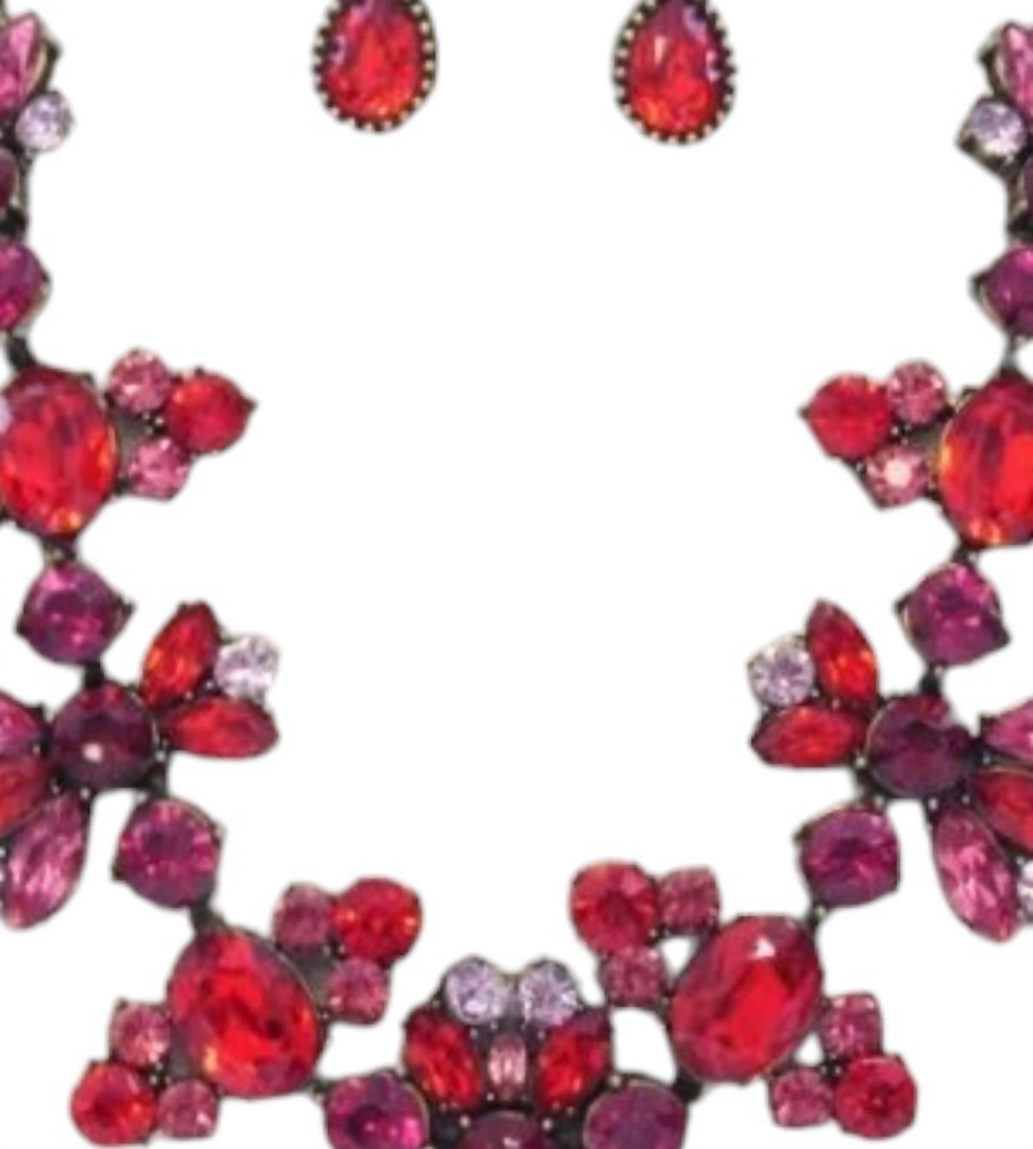 Jewelry Max Women's Luxury Victorian Crystal Statement Necklace Set in red and pink - women's jewelry - detail view