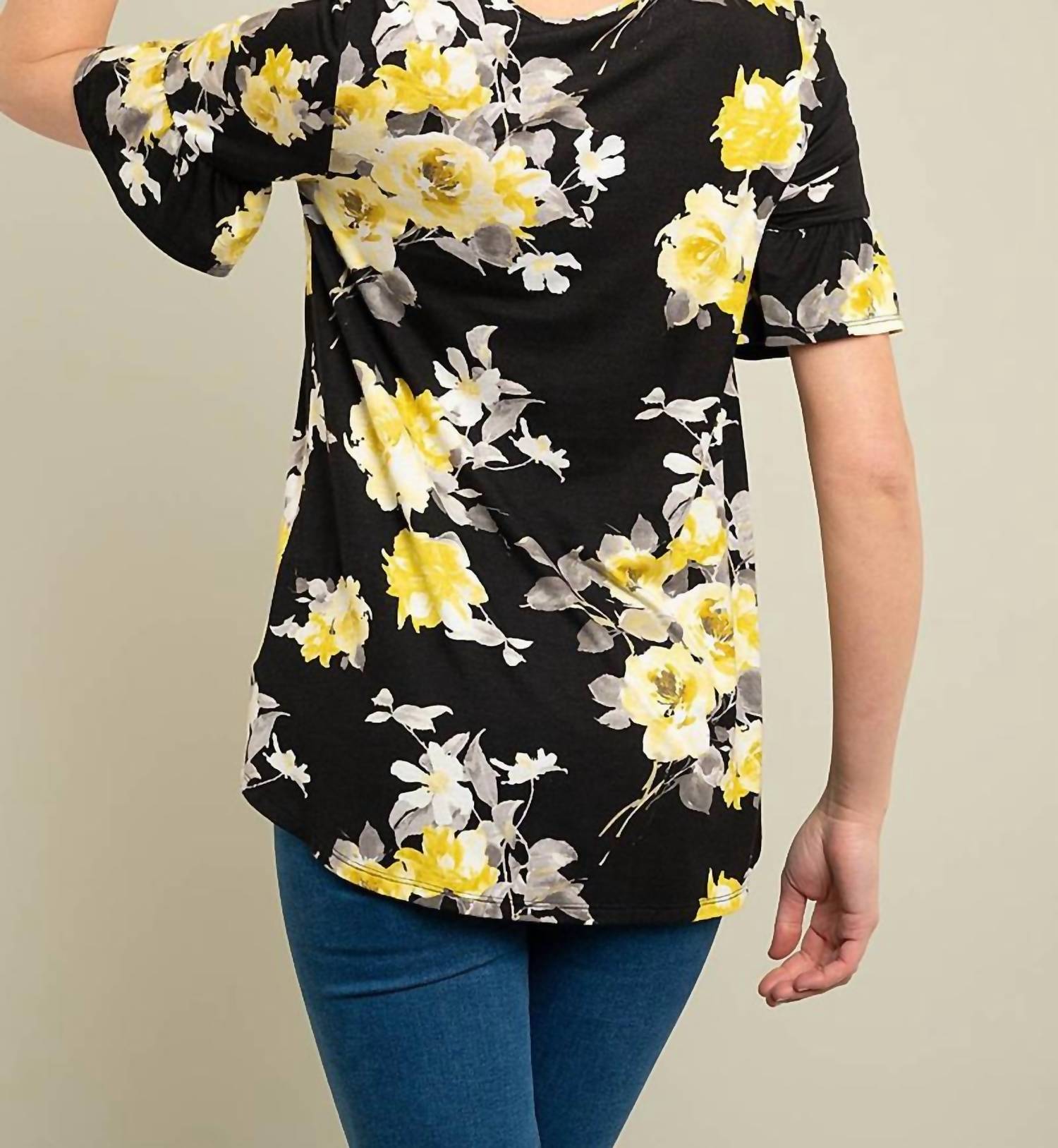 Collective Rack - Floral Top With Ruffle Sleeves