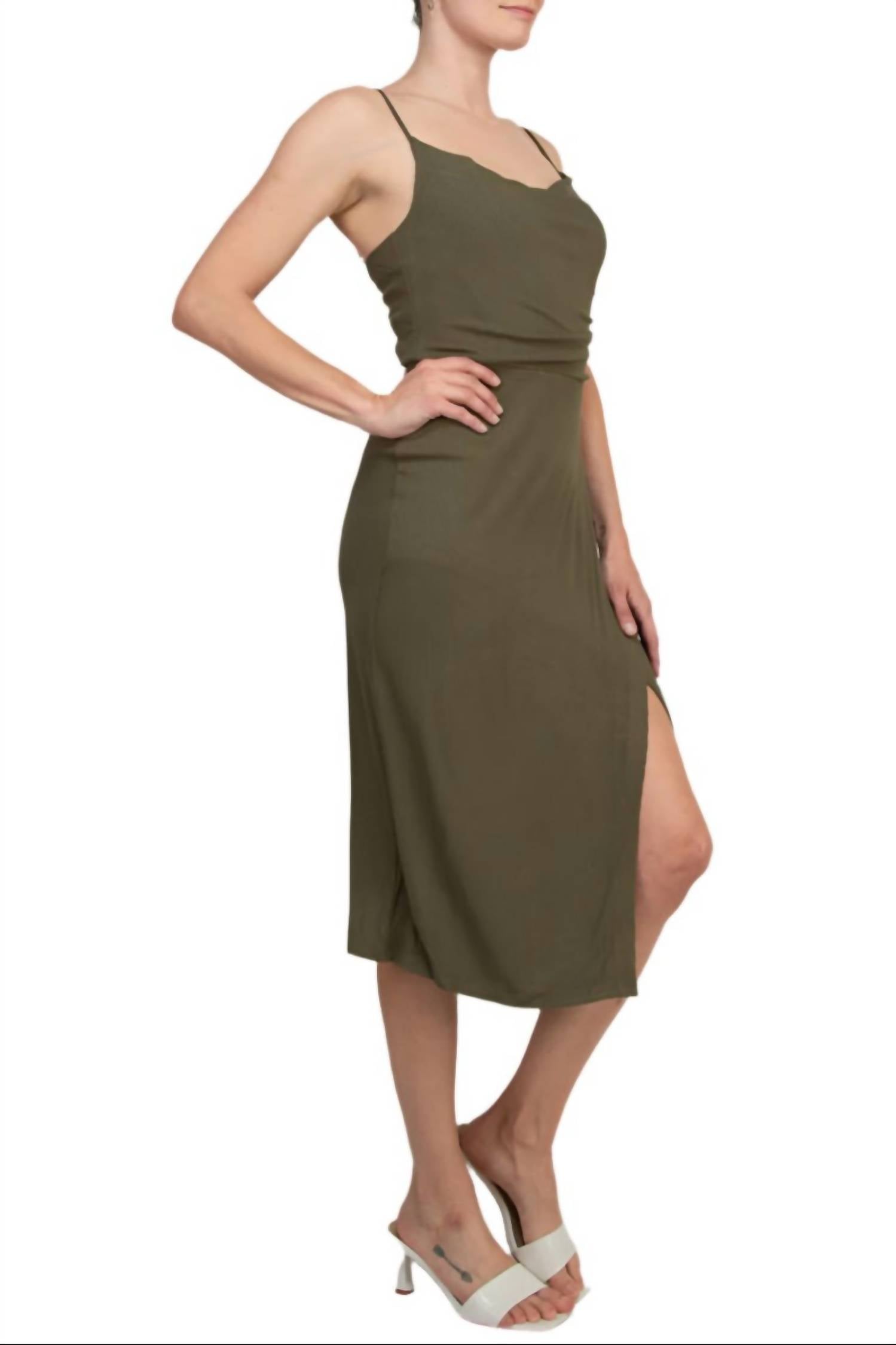 Laundry By Shelli Segal - Spaghetti Strap Cowl Neck Slit Side Solid Knit Dress