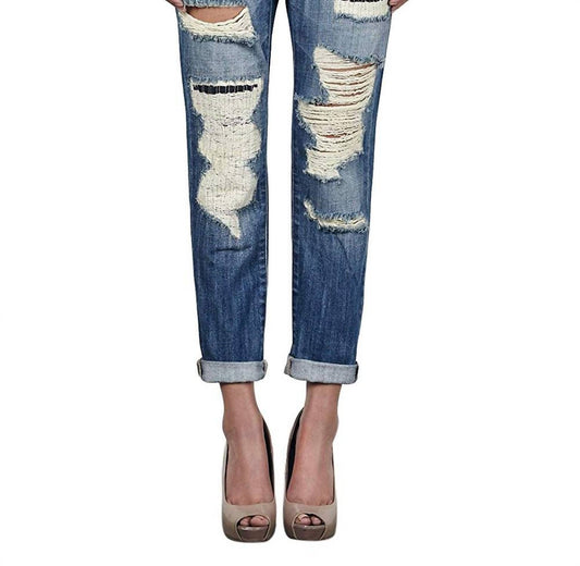 SLIM FIT LOW RISE RIPPED BOYFRIEND DENIM JEANS