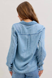 Judy Blue Denim Western Styling Shirt in blue - women's long sleeve top - alternate view