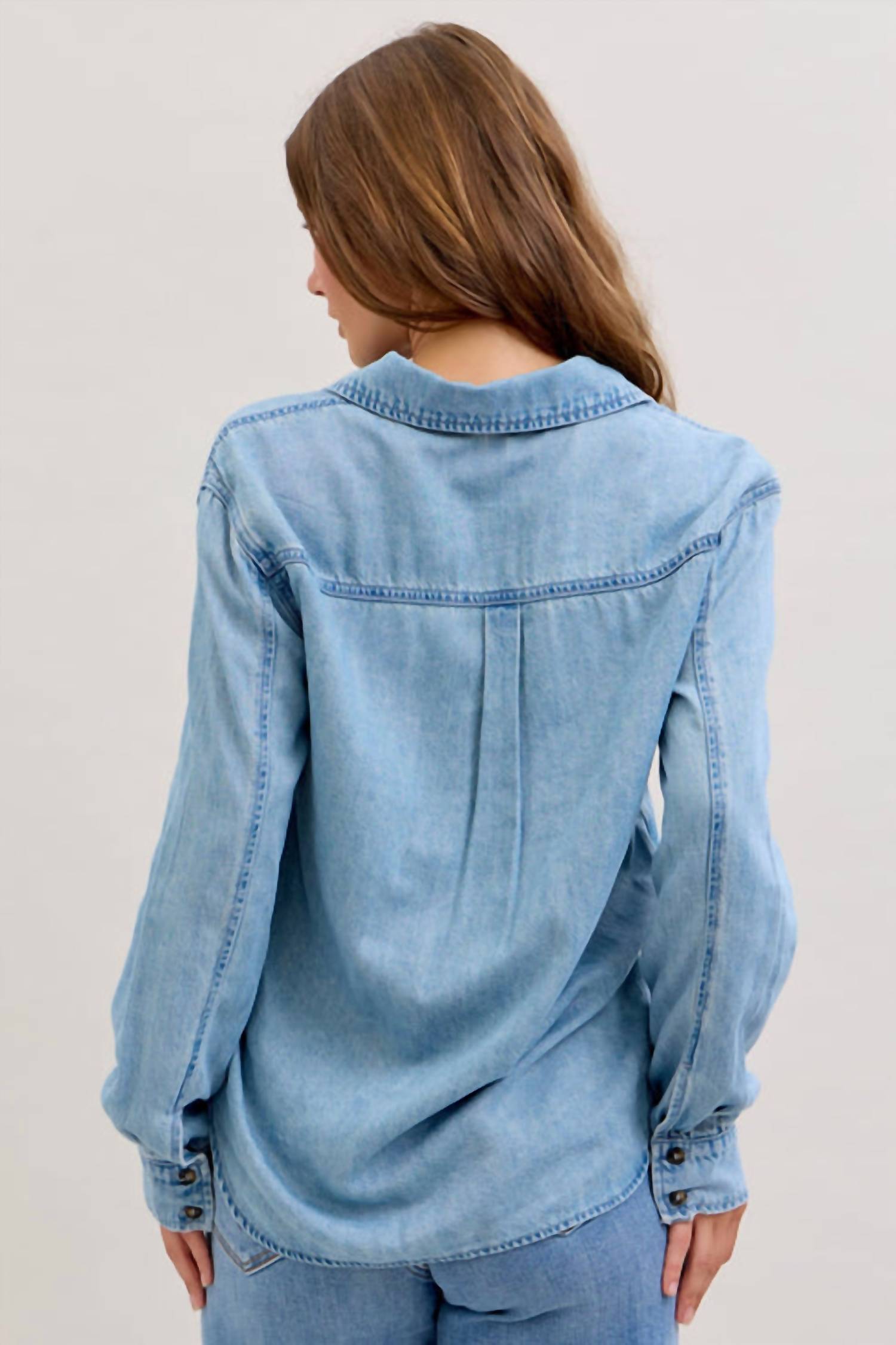 Judy Blue Denim Western Styling Shirt in blue - women's long sleeve top - alternate view