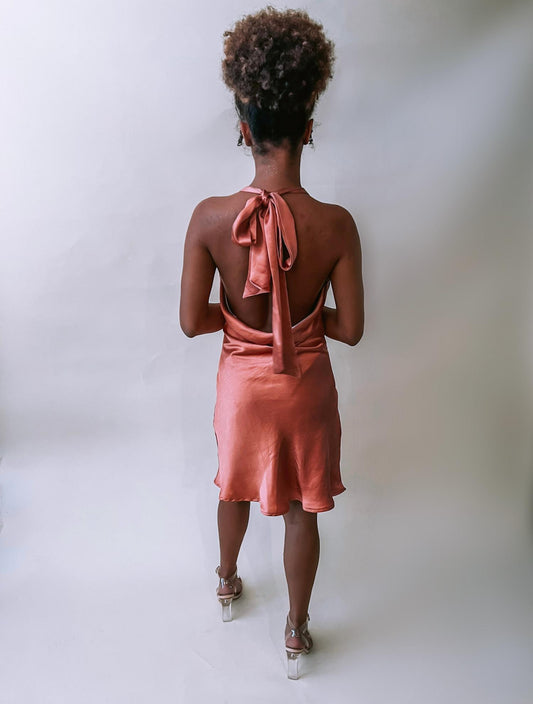 Lena - Satin Halter Neck Flare Mini Dress