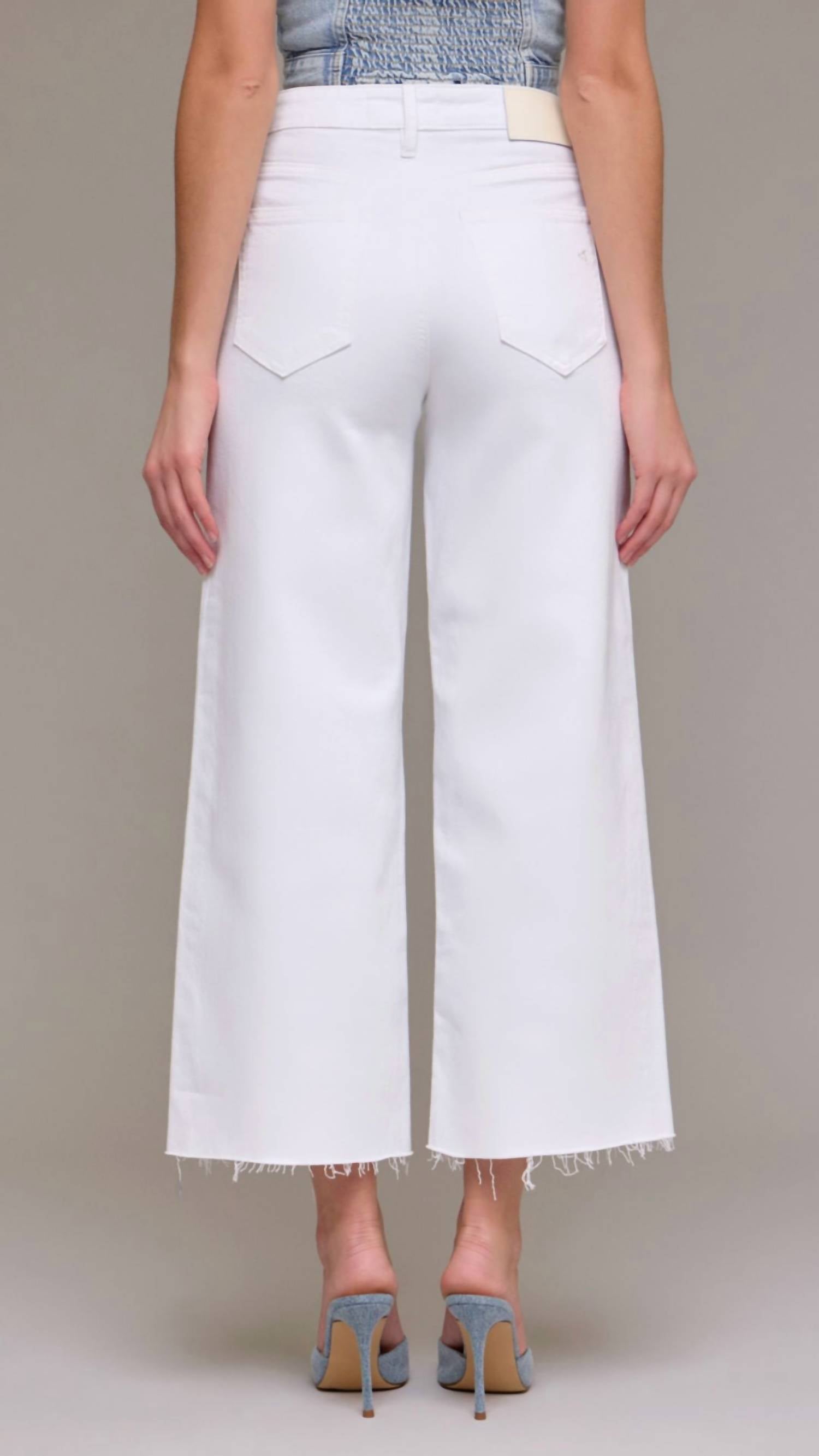 HIDDEN Women's High Rise Cropped Wide Leg Jeans in white clean - women's pants - detail view
