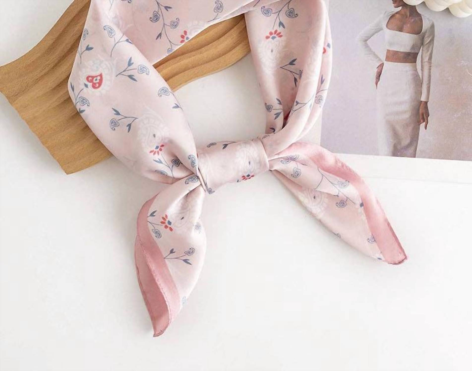 Funkyrel Women's Floral Silk Square Scarf & Head Wrap in pink - women's scarf