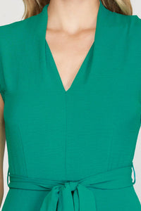 SHE + SKY Sleeveless V Neck Fit And Flare Dress in emerald - women's dress - view 5