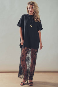 Urban Daizy - Mixed-media T-shirt Dress With Sheer Lace Skirt