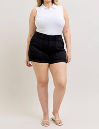 Judy Blue High Waist Aurora Weekender Double Rolled Cuff Denim Short in black - women's shorts - view 9