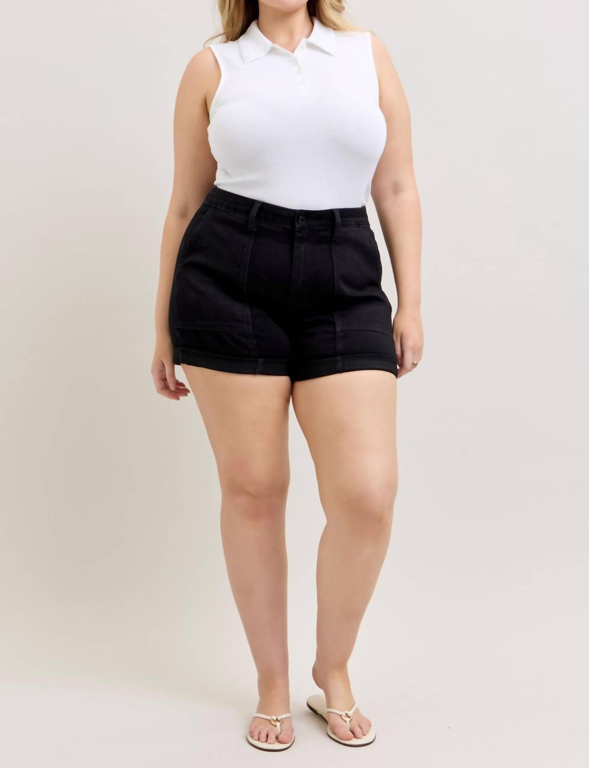 Judy Blue High Waist Aurora Weekender Double Rolled Cuff Denim Short in black - women's shorts - view 9