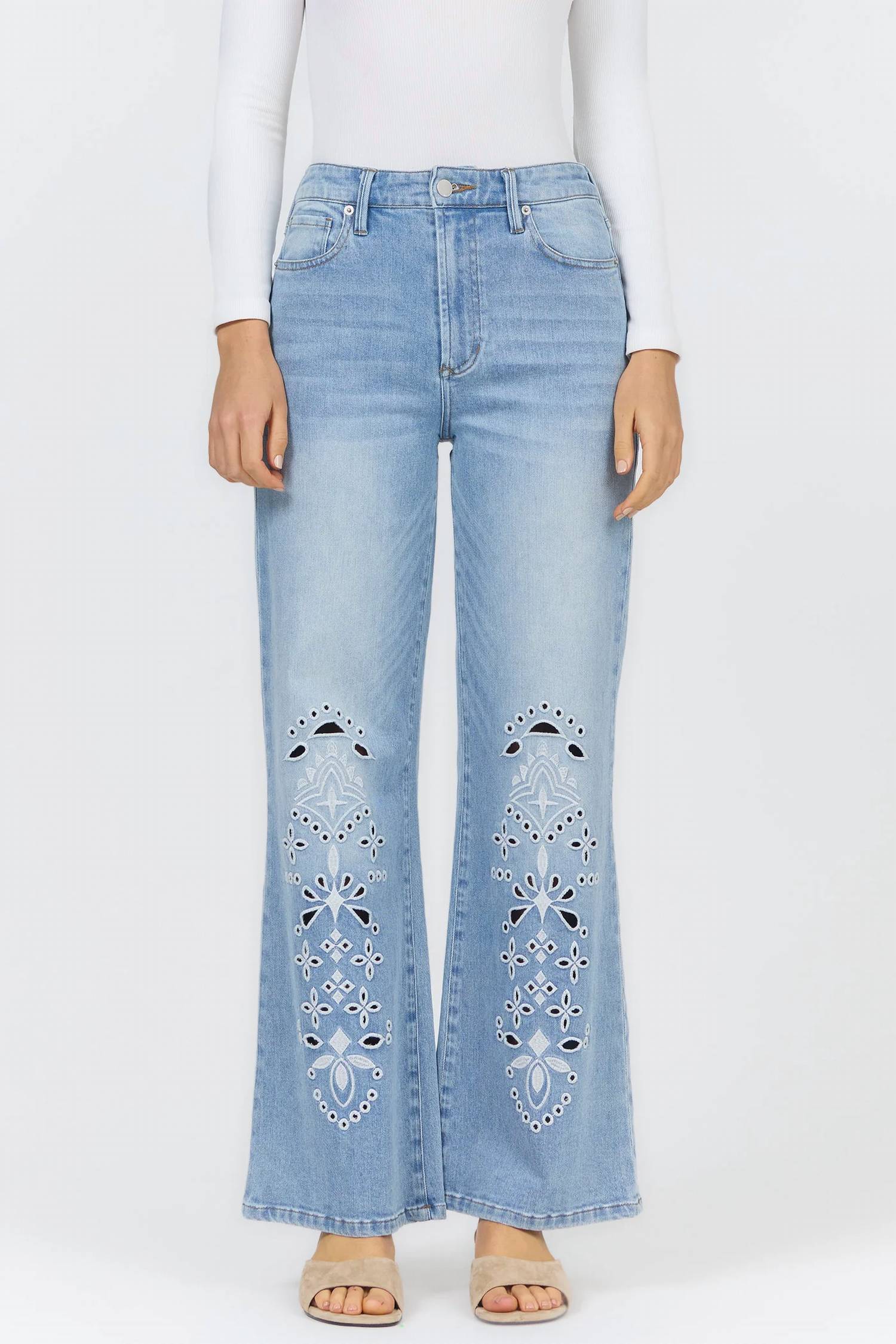 Dear John Denim - Fiona Embroidered Wide Leg Jeans