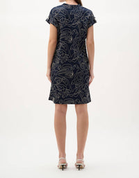 Joseph Ribkoff Novelty Abstract Print Trapeze Dress in navy off white - women's dress - detail view