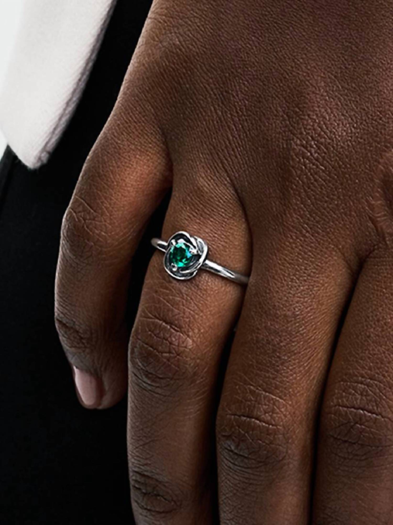 Pandora Women's May Eternity Circle Ring in royal green crystal - women's jewelry - detail view